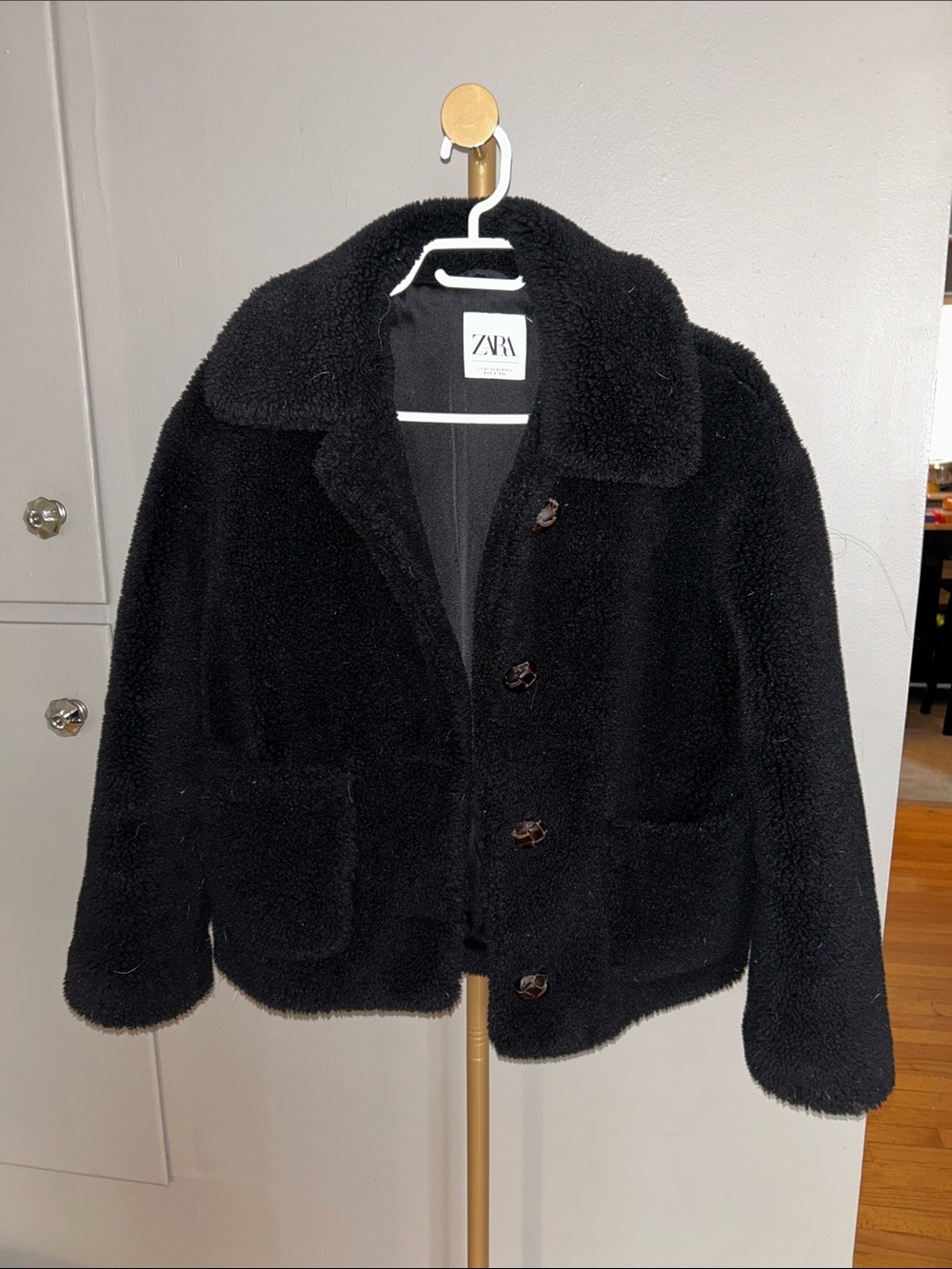 ZARA Black Teddy Faux Shearling Button Jacket